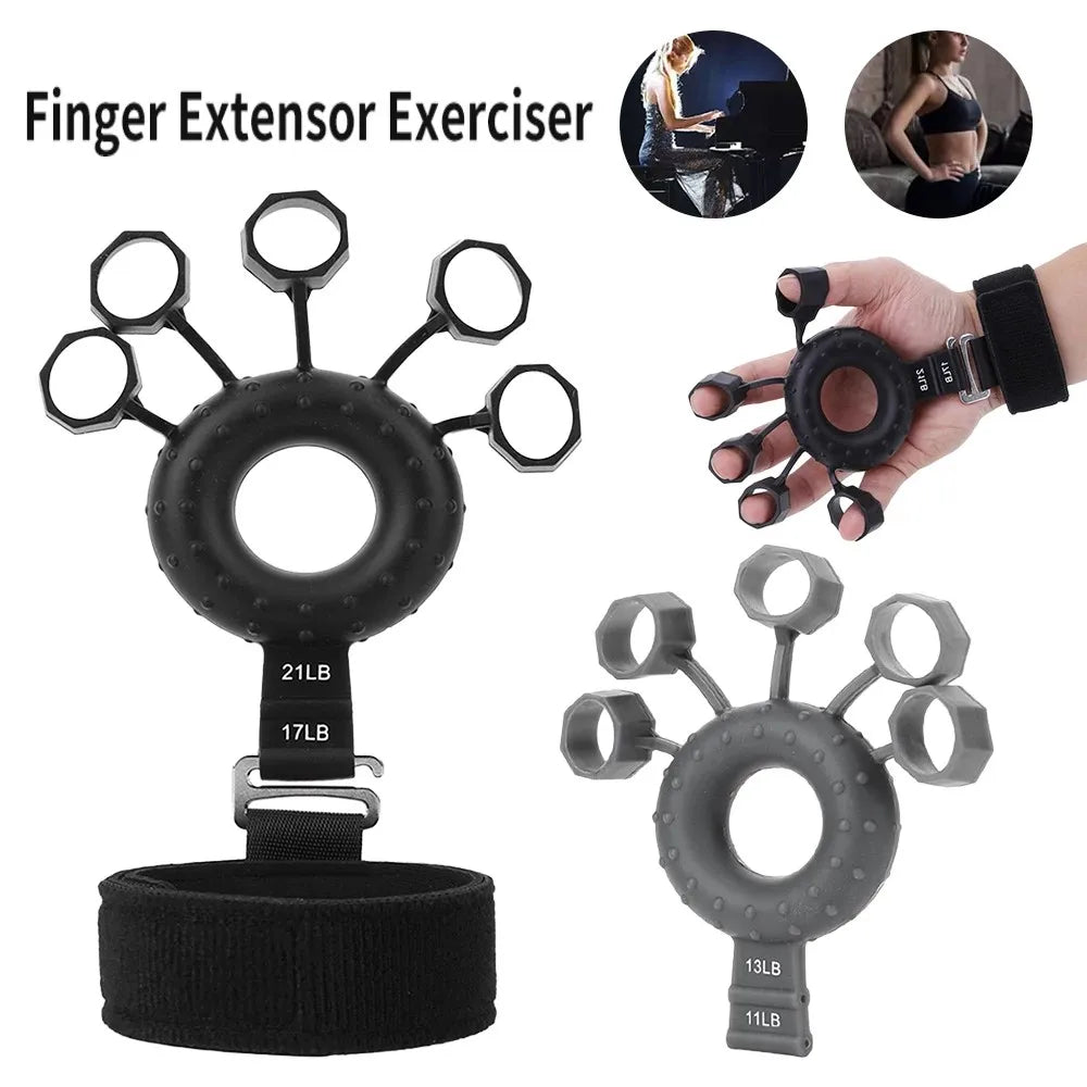 Silicone Adjustable Finger Extensor Exerciser Gripper Finger Strengthener with Wristband Hand Muscle Trainer for Climbing Guitar - Eloy Royal