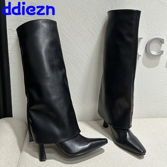 Ladies Modern Knee High Heels Boots Autumn Spring Fashion Slip On Female Pumps Footwear New Shoes 2023 Long Women Western Boots - Eloy Royal