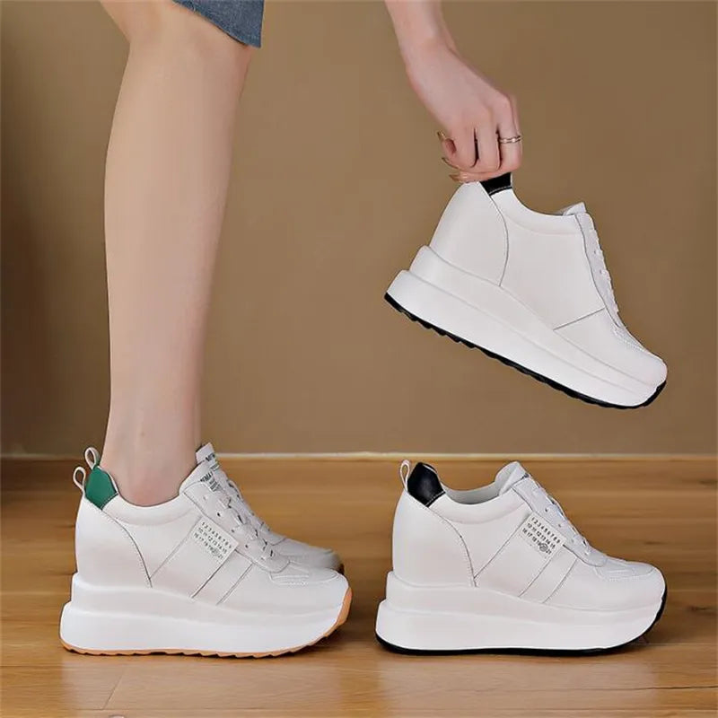 Spring Autumn 9cm Platform Wedge Sneakers New Women Sports Shoes Genuine Leather Footwear Black Fashion Sneakers Summer Shoes - Eloy Royal