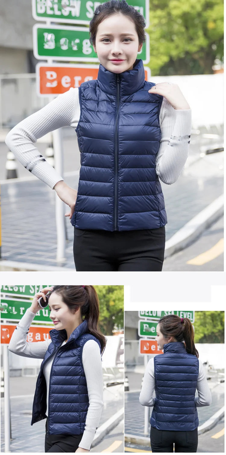 New Women Sleeveless Women Slim Ultra Light Down Jacket Girl Portable Lightweight Vests Windproof Warm Waistcoat