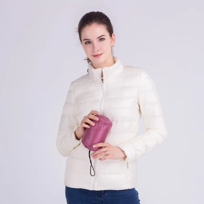 New Autumn Winter Women Ultra Light White Duck Down Jackets Candy Color Slim Short Design Warm Down Coats