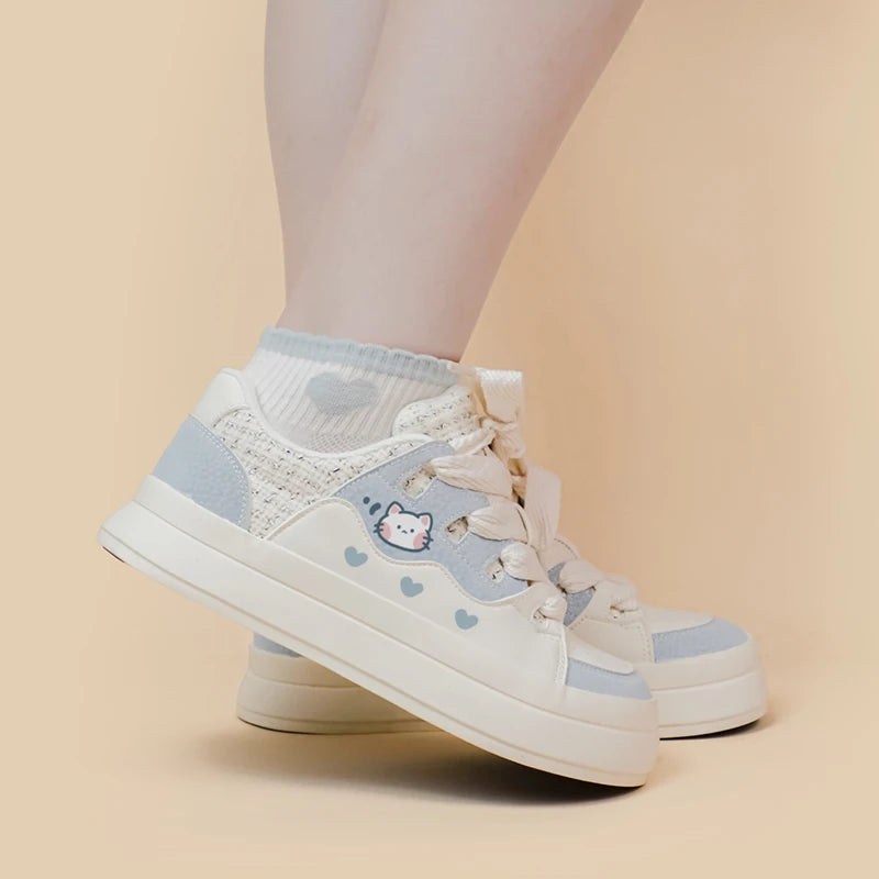 Amy and Michael Kawaii Shoes Lovely Girls Students Casual Chunky Sneakers Low Top Female Women Board Shoes Breathable Footwear - Eloy Royal