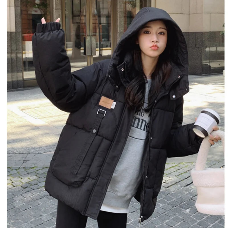 Women Khaki Down Jacket Fashion WhiteThickening Warm Feather Female Duck Down Comfortable Short Solid 2023 Winter Hooded Outwear