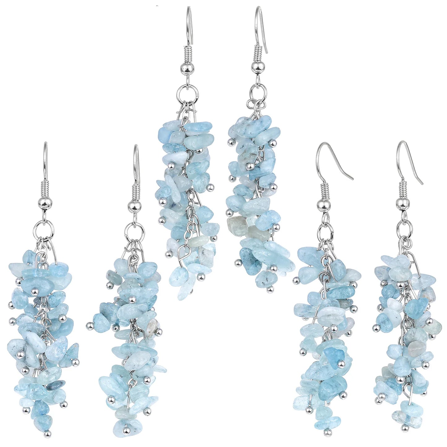 Bohemian Women Natural Crystal Irregular Crushed Stone Grape Shape Tassel Hook Dangle Earrings Wedding Party Charm Jewelry