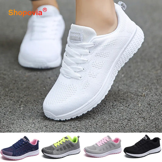 Fashion Women Casual Shoes Breathable Walking Mesh Flat Shoes Woman White Sneakers Shoes For Women 2024 Tenis Feminino Footwear - Eloy Royal