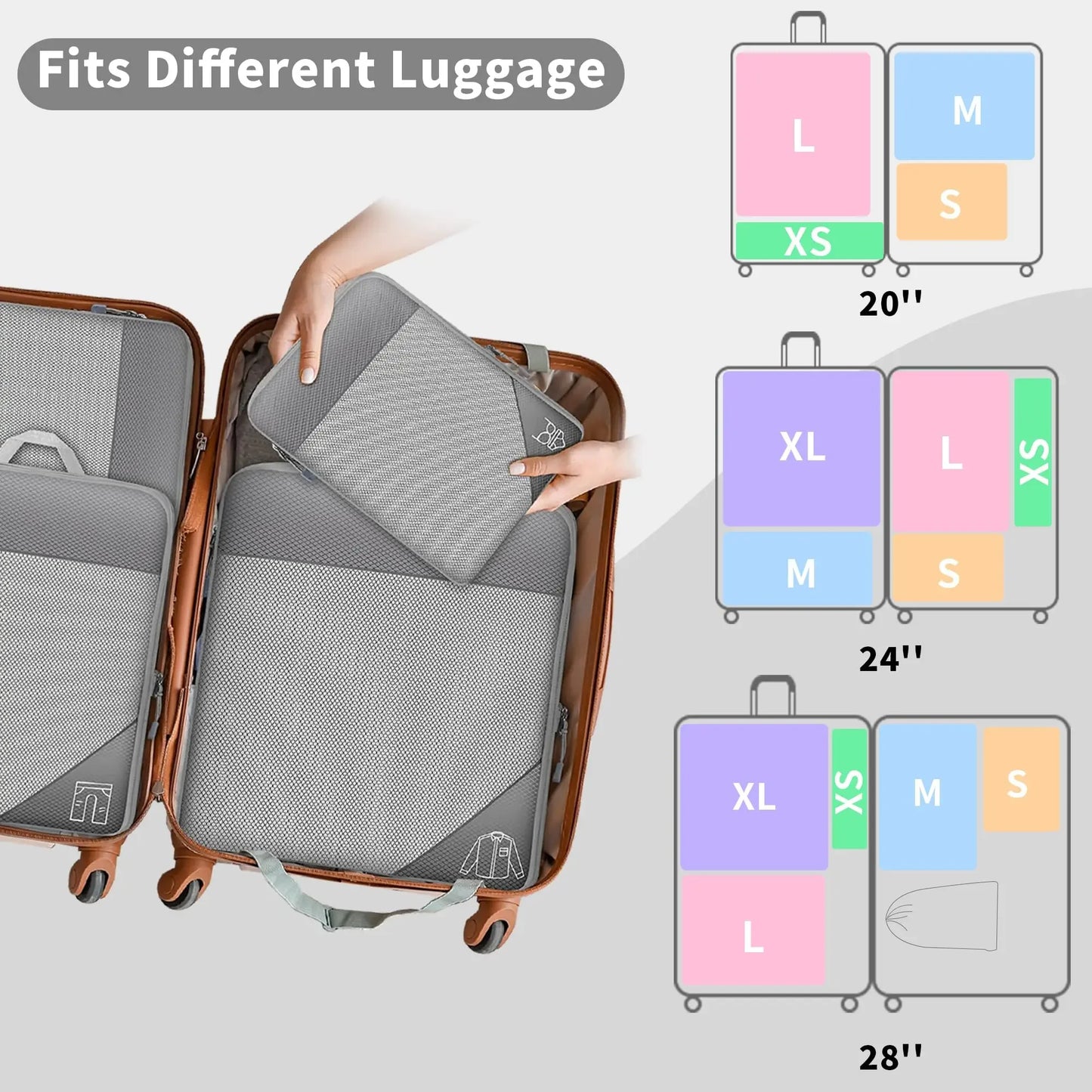 3/6PCS Compressed Packing Cubes Travel Storage Set With Shoe Bag Mesh Visual Luggage Organizer Portable Lightweight Suitcase Bag - Eloy Royal