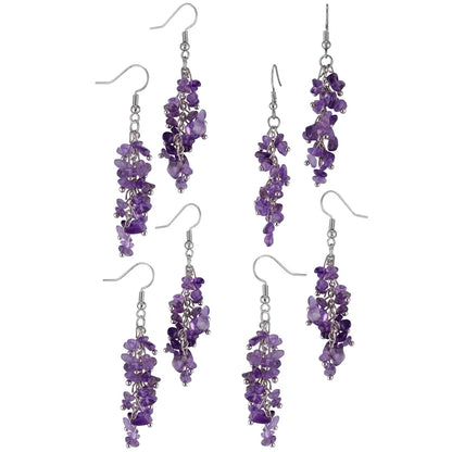 Bohemian Women Natural Crystal Irregular Crushed Stone Grape Shape Tassel Hook Dangle Earrings Wedding Party Charm Jewelry