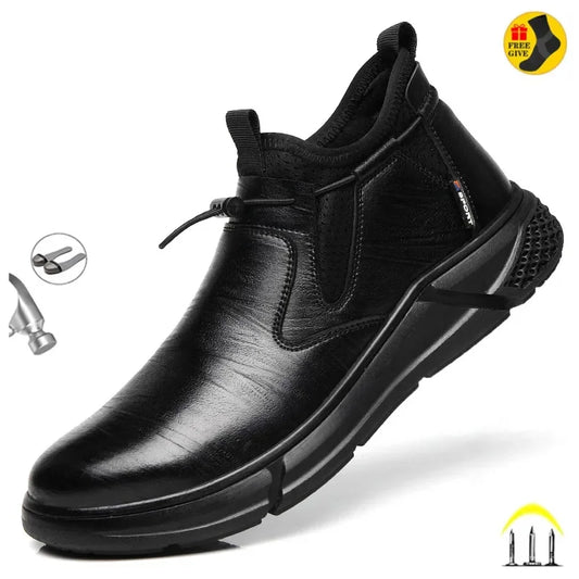 Black Leather Waterproof Safety Work Shoes For Men Steel Toe Office Boots Shoes Indestructible Construction Male Boots Footwear - Eloy Royal