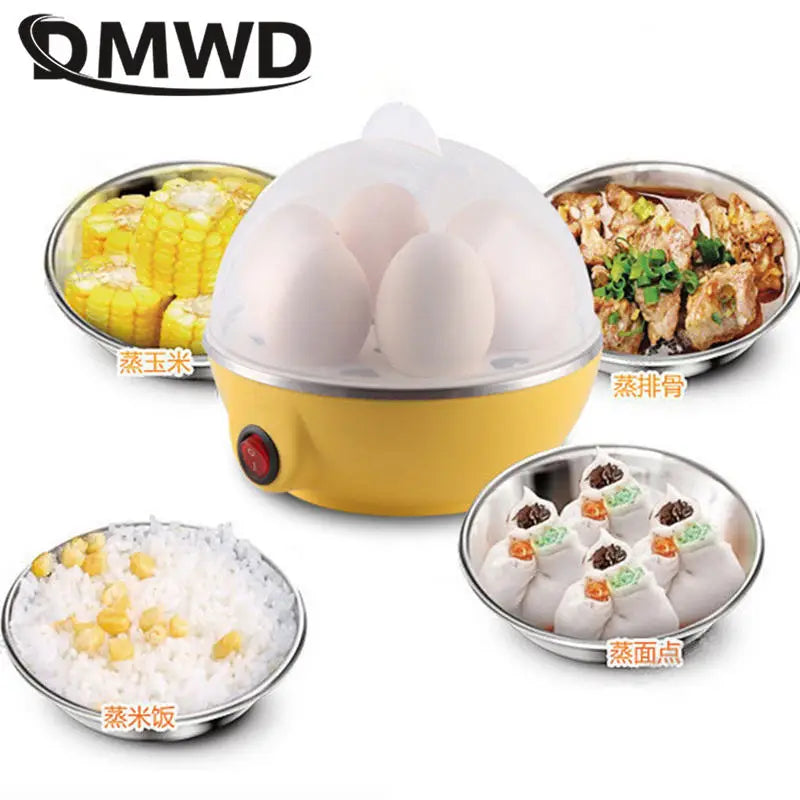 DMWD Electric Rapid Egg Cooker Food Steamer Boiler Rapid Heating Stainless Steel Pan Cooking tool Kitchenware 7 Eggs Capacity EU