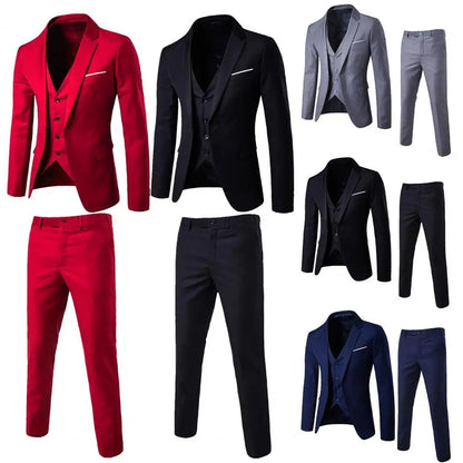 1 Set Attractive Men Suit Outfit Blazer Vest Pants Set Long Sleeve Pure Color Buttons Men Suit  Comfy