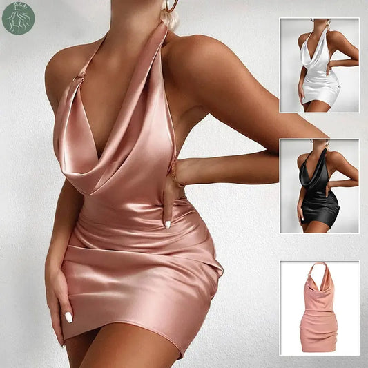 Satin Party Dress V Neck Backless Mini Sleeveless Summer Party Dress - Eloy Royal