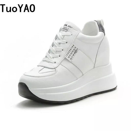 Spring Autumn 9cm Platform Wedge Sneakers New Women Sports Shoes Genuine Leather Footwear Black Fashion Sneakers Summer Shoes - Eloy Royal