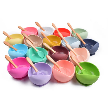 28Colors Baby Silicone Suction Bowls for Kids Waterproof Baby Feeding Tableware Spoon Children Dishes Kitchenware Infant Plates - Eloy Royal