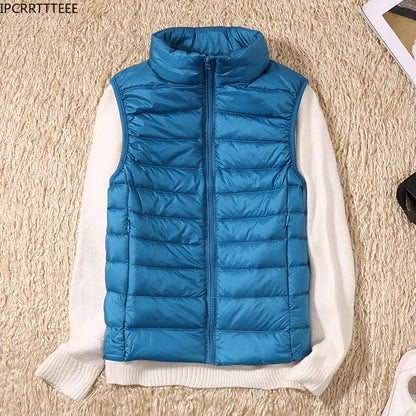 New Women Sleeveless Women Slim Ultra Light Down Jacket Girl Portable Lightweight Vests Windproof Warm Waistcoat