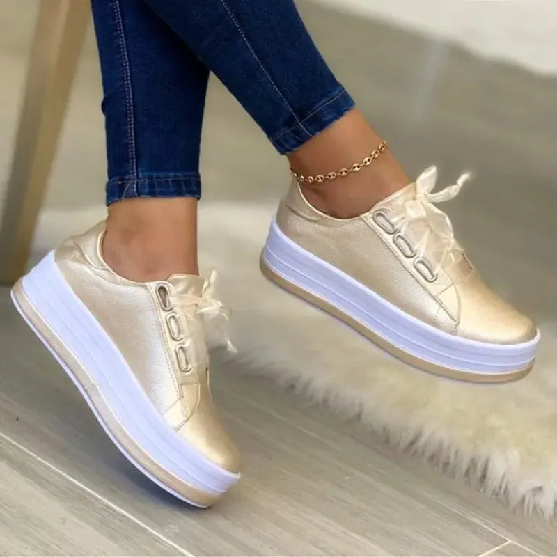 New Design Women Sneakers PU Leather Shine Fashion Shoes Women Thick Bottom Sneakers Women Footwear Size 36-43 - Eloy Royal