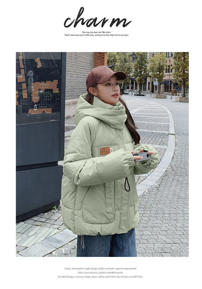 Women Khaki Down Jacket Fashion WhiteThickening Warm Feather Female Duck Down Comfortable Short Solid 2023 Winter Hooded Outwear