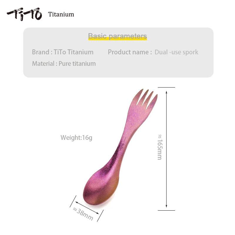 TiTo Titanium Spork Spoon Ultralight Cookware Portable for Outdoor Camping Picnic Accessories Hiking Travel 2in1 Tableware - Eloy Royal