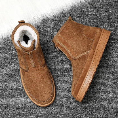 Winter Men Shoes Warm Fur Snow Boots Waterproof Suede Furry Leather Ankle Chelsea Boots Male Fluffy Plush Shoes Outdoor Footwear - Eloy Royal