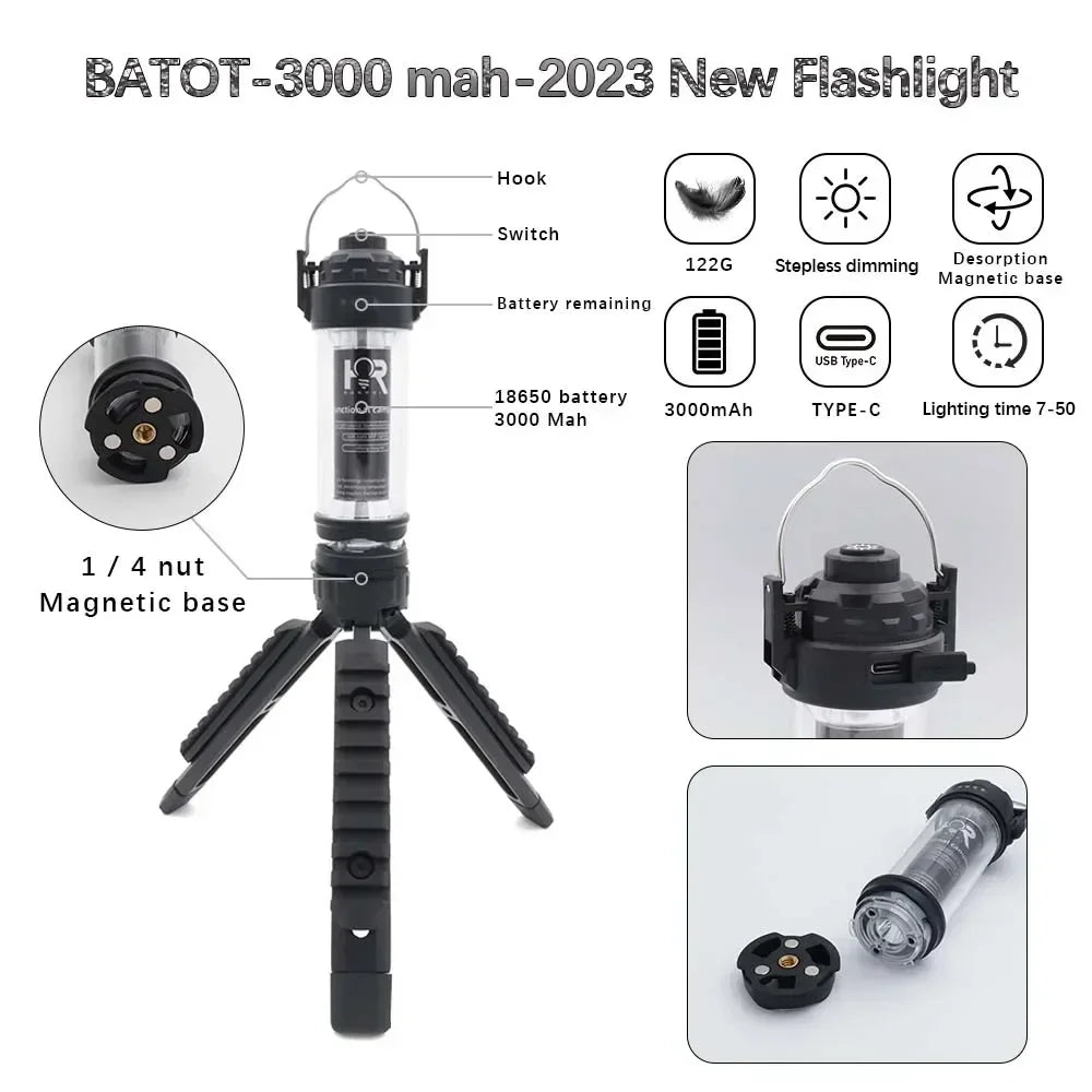 BATOT 3000mAh Outdoor Camping Lantern USB Rechargeable 5 Lighting Modes Flashlight Tent Lamp Portable Lantern Emergency Lights - Eloy Royal