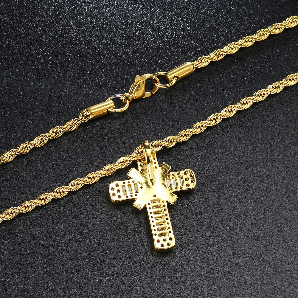 Iced Out Pendants Cross Necklaces for Women Hip Hop Gold Color Zircon Neck Chain Streetwear Hippie Jewelry Christmas Gift OHP142 - Eloy Royal