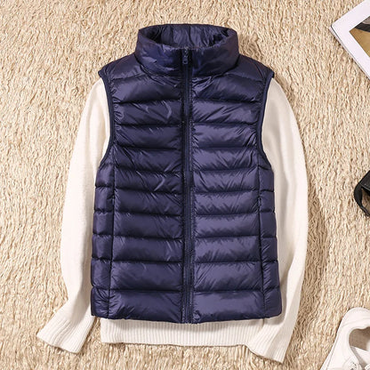 New Women Sleeveless Women Slim Ultra Light Down Jacket Girl Portable Lightweight Vests Windproof Warm Waistcoat