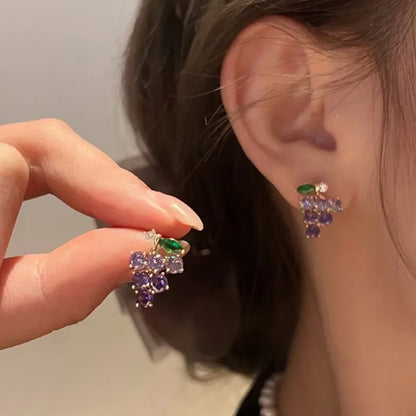 New Exquisite Purple Zircon Grape Stud Earrings for Women Cute and Fashionable Daily Accessories Party Jewelry Birthday Gifts