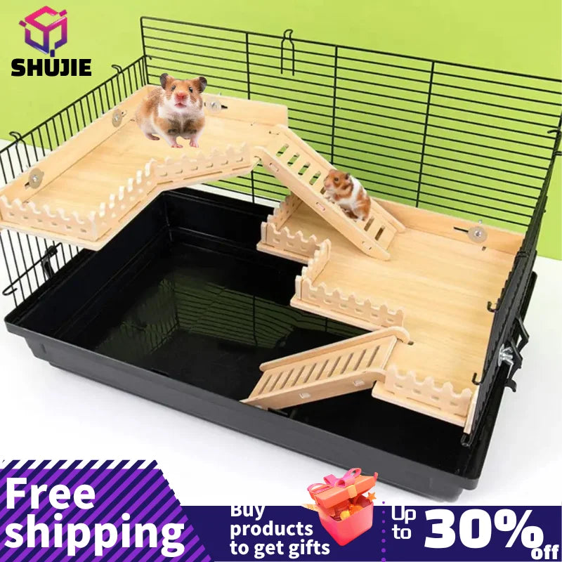 Practical Hamster Toy Thickened Entertainment Smooth Hamster Double Layer Wooden Climbing Platform with Ladder - Eloy Royal