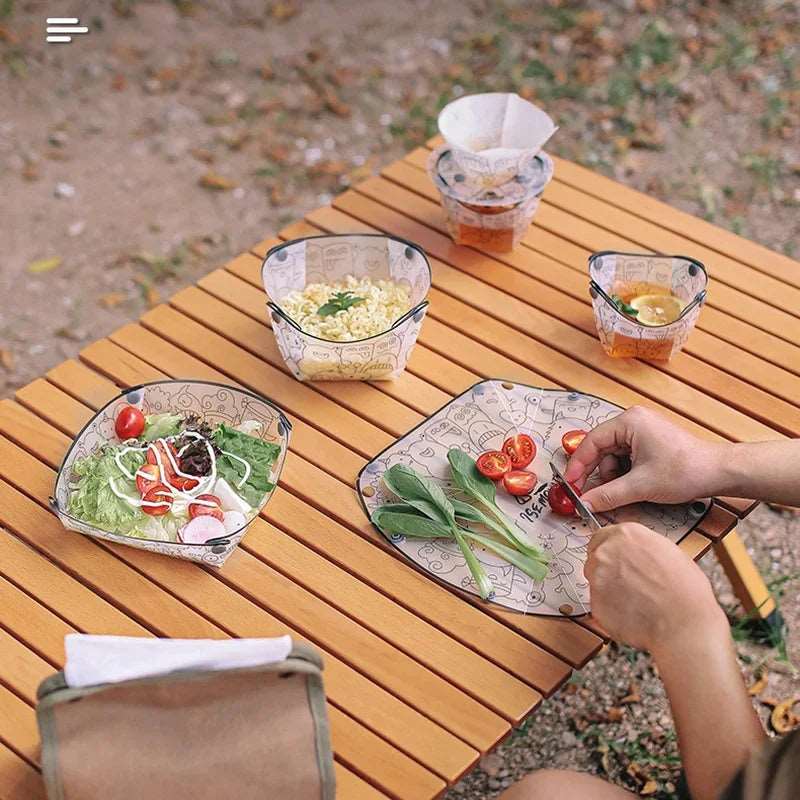 1-2PCS Portable Foldable Camping Tableware Lightweight Folding Bowl Plate Cup Filter Travel Chopping Board Food-Grade Tableware