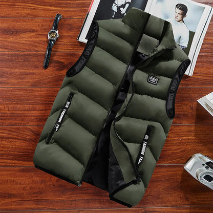 Casual Fashion Sleeveless Vest Men Jacket 2023 New Autumn Warm Cotton Thick Coat Male Winter Plus Size Clothing Men Waistcoat Army Green