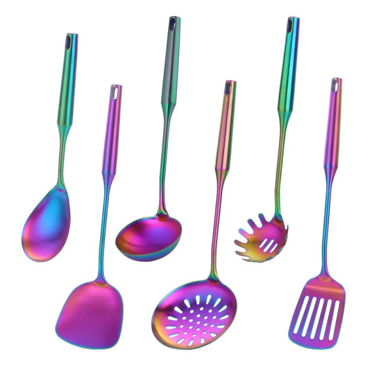 1-10PCS Stainless Steel Cooking Tools Soup Ladle Spoon Turner Spaghetti Serving Fork Restaurant Kitchenware Set Rainbow Cookware - Eloy Royal