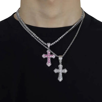 Iced Out Zirconia Cross Pendant Necklaces Fashion Hiphop Rapper's Stainless Steel Rope Chain on Neck Homme Trend Jewelry OHP141 - Eloy Royal