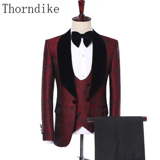 Thorndike 2021 New Male Wedding Prom Suit Green Slim Fit Tuxedo Men Formal Business Work Wear Suits 3Pcs Set (Jacket+Pants+Vest)