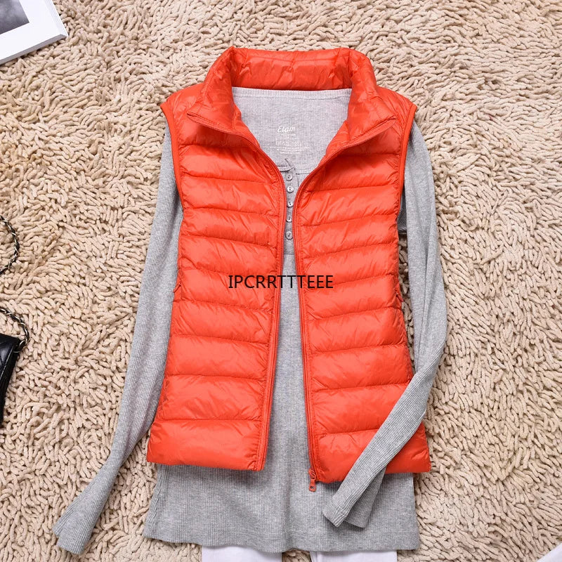 New Women Sleeveless Women Slim Ultra Light Down Jacket Girl Portable Lightweight Vests Windproof Warm Waistcoat