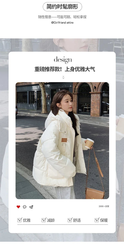 Women Khaki Down Jacket Fashion WhiteThickening Warm Feather Female Duck Down Comfortable Short Solid 2023 Winter Hooded Outwear