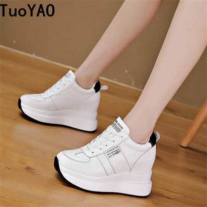 Spring Autumn 9cm Platform Wedge Sneakers New Women Sports Shoes Genuine Leather Footwear Black Fashion Sneakers Summer Shoes - Eloy Royal