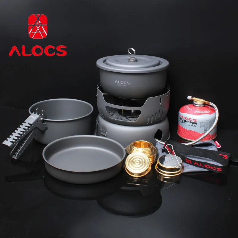 Alocs Outdoor Camping Portable Cooking Set Cookware 2 Person CW-C05 Alcohol Stove Picnic Pot Pan - Eloy Royal