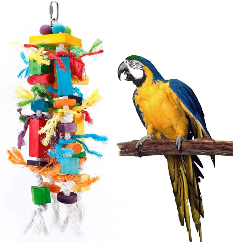 Bird Toys, Parrot Chewing Toy, Multicolored Wooden Blocks Tearing Toys for African Grey Cockatiel Conure Cockatoo and Medium Ama - Eloy Royal