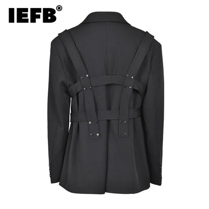 IEFB Autumn Casual Suit Coat business Men's High-grade Loose Small blazers Korean fashion lace-up spliced niche design CP0505