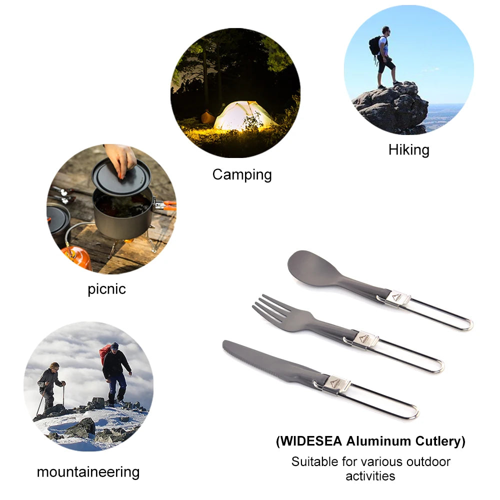 Widesea Camping Aluminum Spoon Fork Knife Tableware Set Ultralight Outdoor Cooking Equipment Cutlery Cookware Hiking Trekking - Eloy Royal