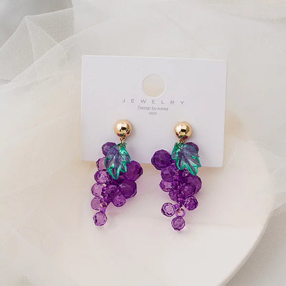 Kiss Jewelry Sweet Purple Grape Charm Drop Earrings for Women Korean Fashion INS Style Cute Fruits Summer Earring Party Gift