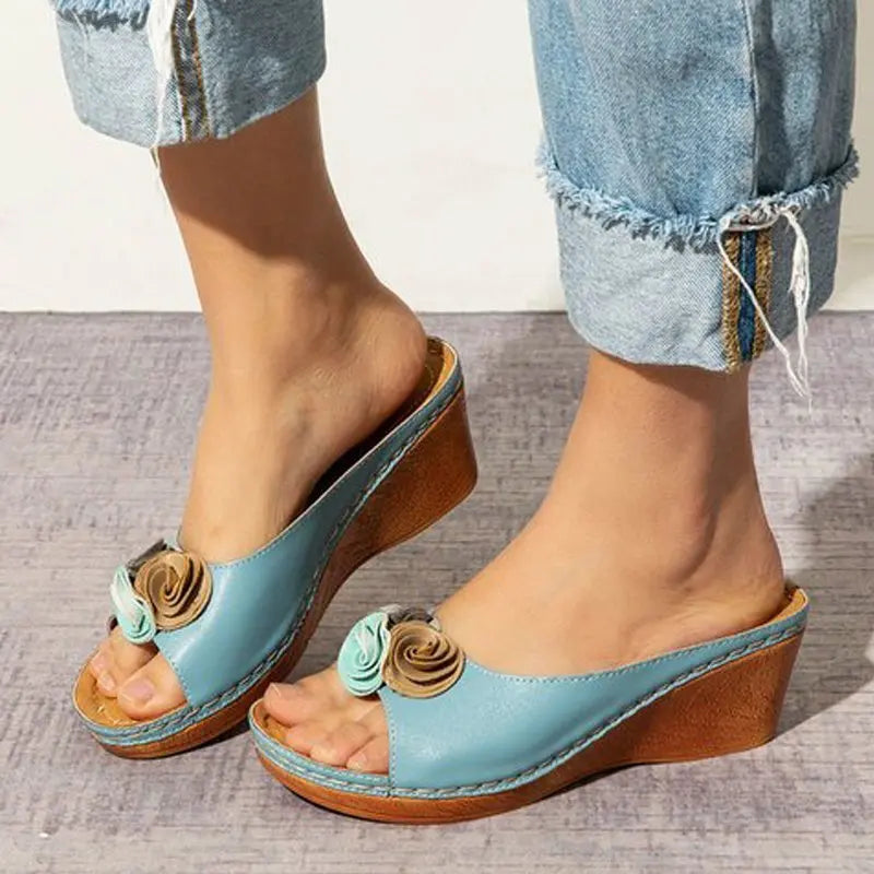 Women New Flower Sandals 2023 Wedge Heels Summer Shoes Women Outdoor Slippers Female Soft Bottom Heeled Sandals Summer Footwear - Eloy Royal