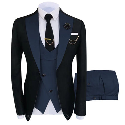 New Suit Men's 3 Piece Fit Costume Homme Shawl Lapel Blazer Tuxedo Popular Party Wedding (Blazer+Vest+Pants)