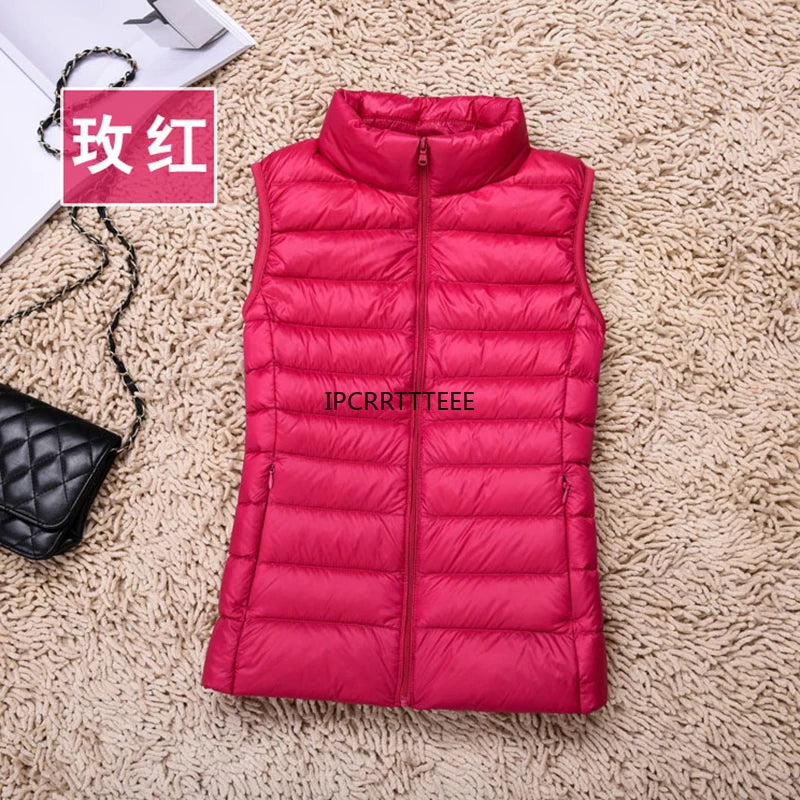 New Women Sleeveless Women Slim Ultra Light Down Jacket Girl Portable Lightweight Vests Windproof Warm Waistcoat