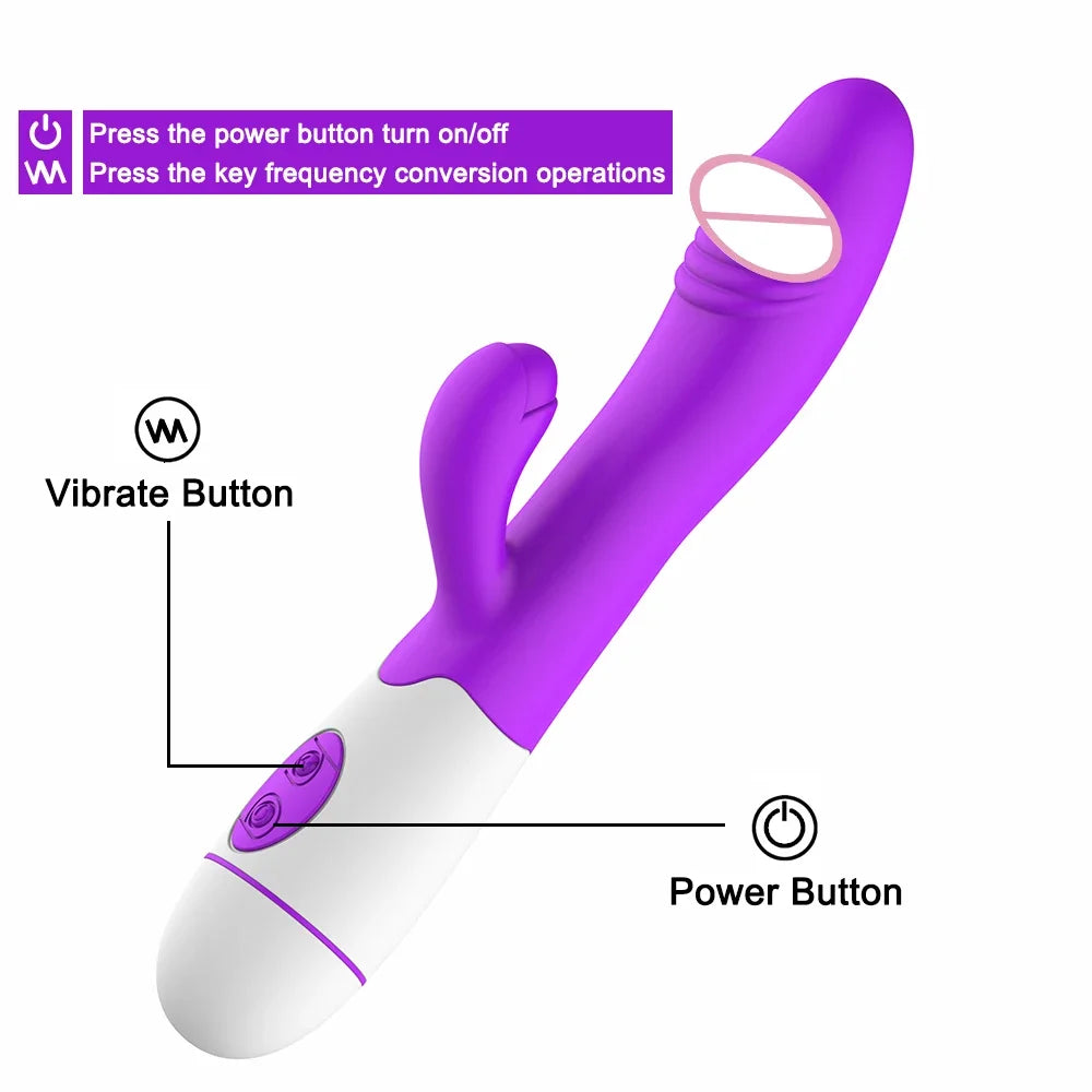 Rabbit Vibrator for Women Vagina G-Spot Nipple Clitoris Stimulator Thrusting Telescopic Rotating Dildo for Adult Sexy Toys - Eloy Royal