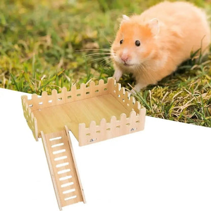 Practical Hamster Toy Thickened Entertainment Smooth Hamster Double Layer Wooden Climbing Platform with Ladder - Eloy Royal