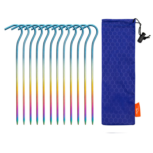 TiTo Titanium tent stake 8pc/12pcs 3.0mm Colorful Titanium alloy Outdoor Camping Titanium tent peg bend head titanium tent nail - Eloy Royal