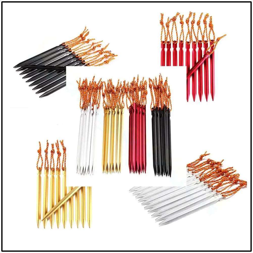 4pcs 18cm Tent Peg Nail Aluminium Alloy Stake with Rope Camping Equipment Outdoor Traveling Tent Building Beach Tent Pegs Bail