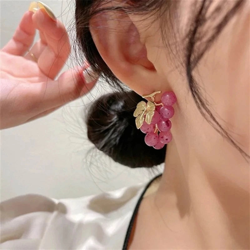 Grape Long Dangle Earrings Fruits Shaped Dangling Ear Rings Accessory