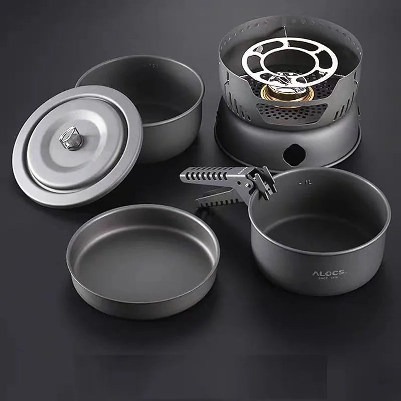 Alocs Outdoor Camping Portable Cooking Set Cookware 2 Person CW-C05 Alcohol Stove Picnic Pot Pan - Eloy Royal