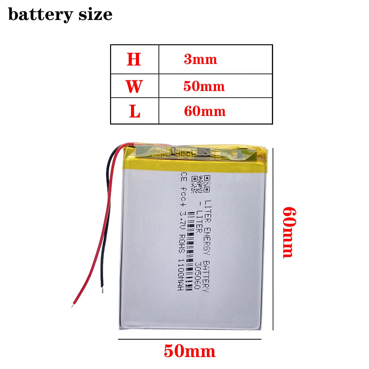 3.7V 1100mah polymer lithium battery 305060 035060 MP4 MP3 Bluetooth small toys - Eloy Royal